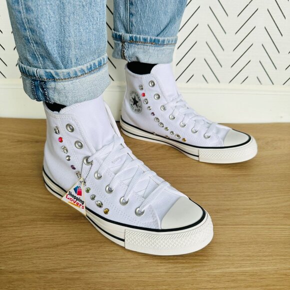 ⭐Chuck Taylor All Star Y2K Gemstones Luxe 7.5 Women Shoes White Sneakers A10290C - Picture 1 of 13